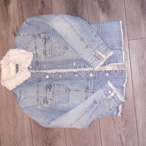 Arizona Jean Company Blue Denim Jacket with White Faux Fur
